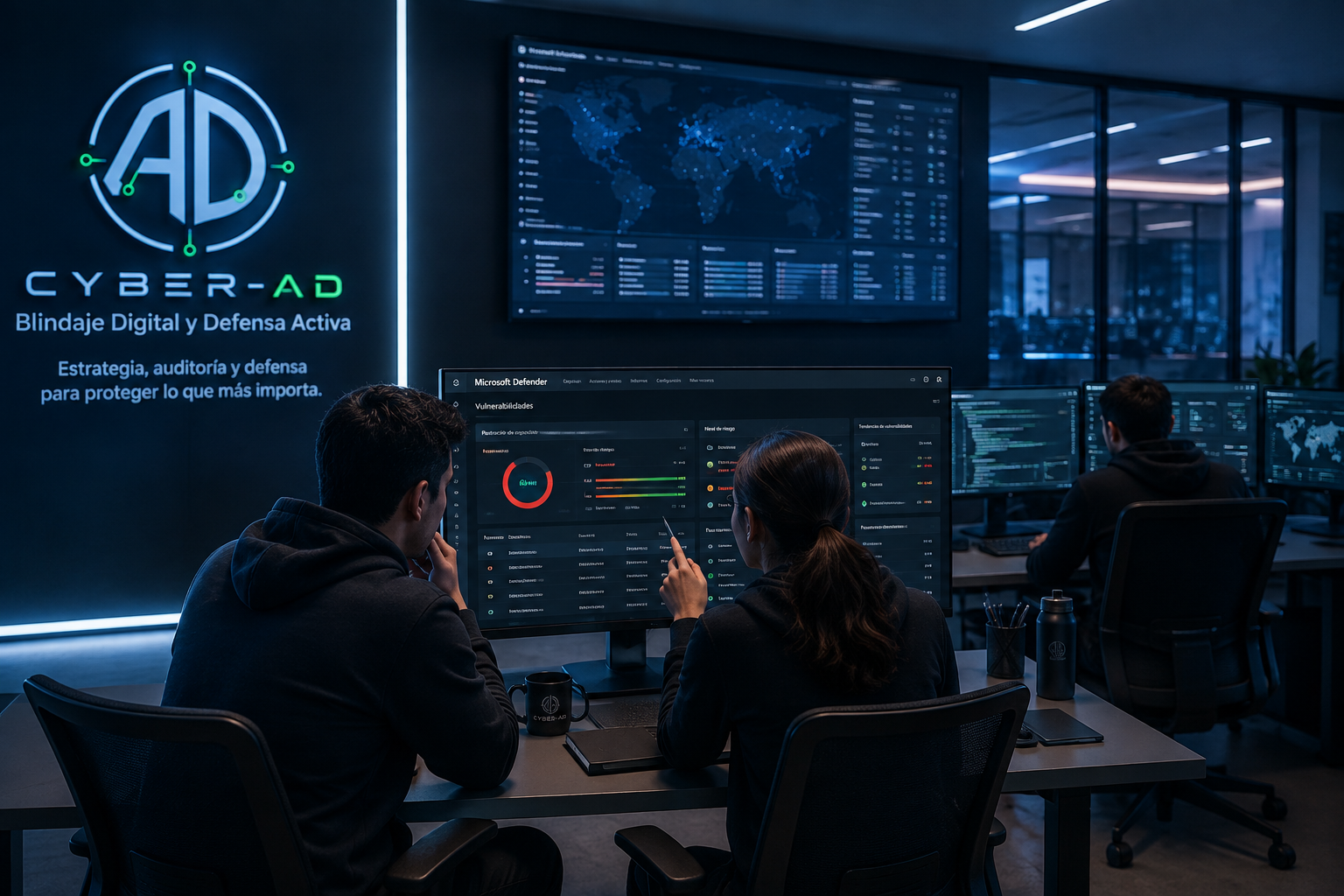 Equipo CYBER-AD monitorizando alertas de seguridad